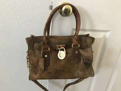 Michael Kors Hamilton EW Distressed Mocha Brown Leather Satchel • $175