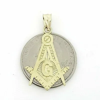 10k Yellow Gold Freemason Masonic Pendant Charm Fine Gift Religious Jewelry 1.9g • $109