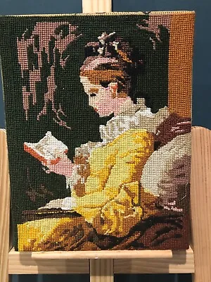 Vintage Finished  Lady Reading A Book  Tapestry Panel. • £5.99