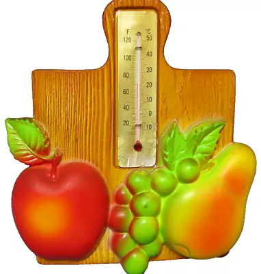 Vintage Miller Studio Chalkware Wall Decor - Apple Grapes Pear Thermometer 1978 • $23.24