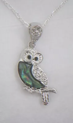 Necklace/Pendant Owl Abalone Shell Rhinestone New W/ Chain Bird Medium • $9.99