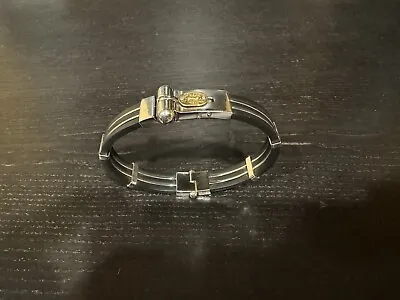 SAURO Brev Stainless Steel 18K Yellow Gold Two Diamond Rubber Bracelet • $900