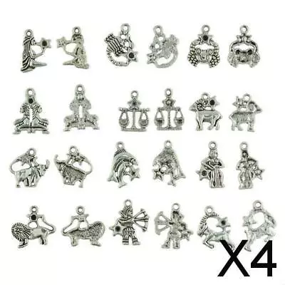 4x 24 Pcs Tibetan Silver Zodiac Sign Charms Smooth Horoscope Charms Pendants DIY • £11.83