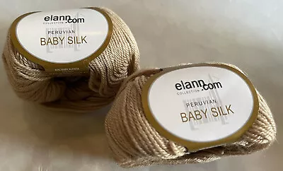 Lot  2 Skeins Elann Baby Silk Yarn 2132 Gold Brown Baby Alpaca Silk Blend Soft • $16.99