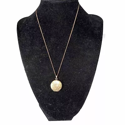 Vintage ACO GOLD-FILLED “ETCHED HEART LOCKET” ROUND 16”CHAIN NECKLACE-7  Gram • $32.50