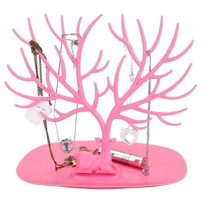 Pink Display Jewelry Tree Stand Holder Rack Show Earring Necklace Ring Retro UK • £8.49