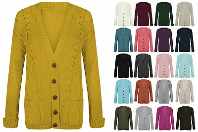 £8.09 • Buy  Ladies Women Chunky Aran Grandad Cardigan Cable Knitted Long Sleeve Button Top 