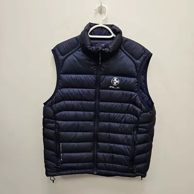 Ralph Lauren RLX Golf Gilet Mens Size Large Down Puffer Navy Bodywarmer Vest • £99.99