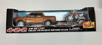 Maisto 1:18 Scale 4+2+2 Diecast Truck W/ Trailer & 2 Motorcycles #403915 Ford • $79.99