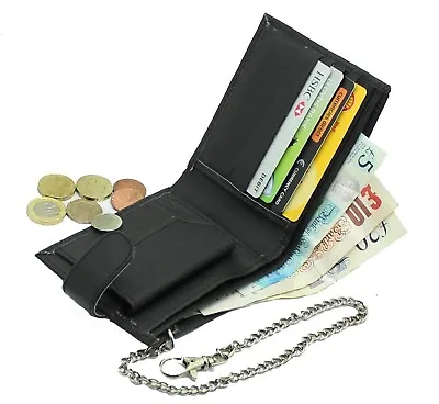 Biker Chain Leather Wallets Coin Pocket Wallet With 40cm Hanging Safety Chain • £6.95