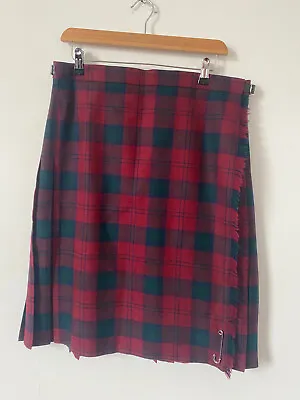 Highland Industries Skirt 18 Wool Knee Length Tartan Kilt Pleat Red Scotland  • $25.26