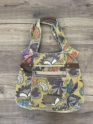 FOSSIL Mustard Yellow Floral Satchel Tote Bag Purse - Canvas - NICE • $19.95