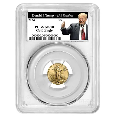 2024 $5 American Gold Eagle 1/10 Oz PCGS MS70 Trump 45th President Label • $346.07