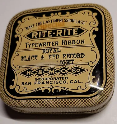 Typewriter Ribbon Tin Rite-Rite H & M C & CO. San Francisco Royal Black & Red • $5.99