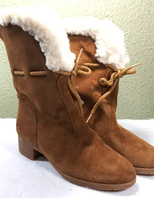 Vintage HUSH PUPPIES Brown Leather Shearling Lined Boots Blizzard Women 6.5 NIB • $60