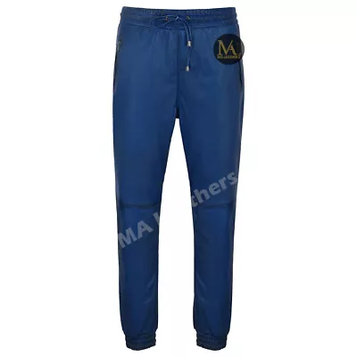 Men's Real Sheepskin Leather Trousers Blue Sweat Track Pant Zip Jogging Bottom • $44.98