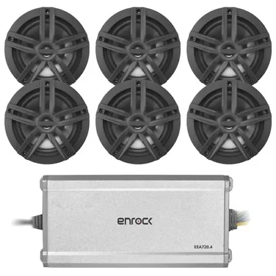 6x Enrock Marine 6.5  Water-Resistant Black Speakers 4-Channel Amplifier • $164.49