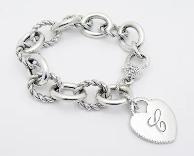 JUDITH RIPKA Italy Sterling Silver Monogrammed Heart Charm 7-5/8  Link Bracelet • $174.99