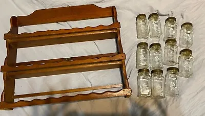 Vintage Wooden Spice Rack With 11 Glass Jars • $15