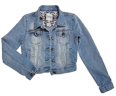 I Love H81 Denim Trucker Jacket Distressed Jean Jacket Ladies Size S • $30