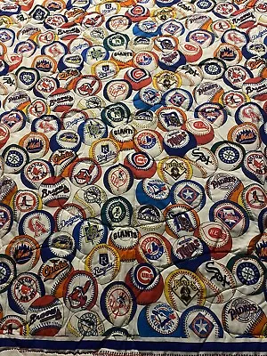 Vintage 90s MLB Baseball Logos Full Size Comforter Bedspread Blanket 1994 Bibb • $29
