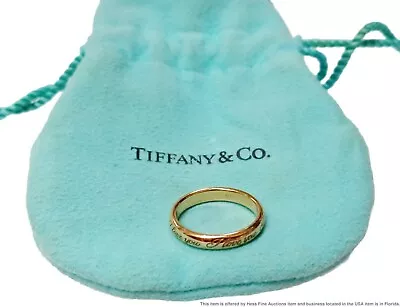 Signed Tiffany & Co 18K Rose Gold I Love You Wedding Band Ring W/ Pouch Size 4.5 • $53