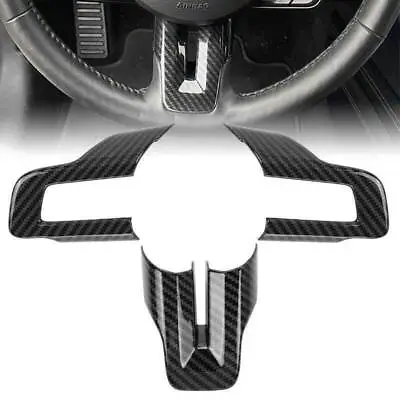 Carbon Fiber Steering Wheel Cover Trim Frame Accessories For Ford Mustang 2015+ • $14.98