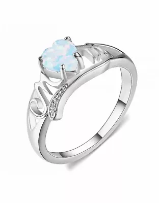 Nwt Love Mom White Opal Heart Shaped Woman’s 925 Silver Fashion Ring - Size 8 • $0.99