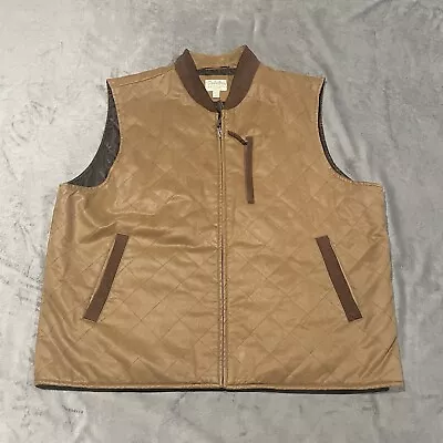 CABELA'S Quilted Vest Mens 3XL Brown Full Zip Insulated Leather Trim Hunt • $59.95