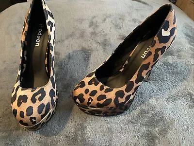 Odeon Beige Leopard Print High Heel Shoes Size 6 • £0.99