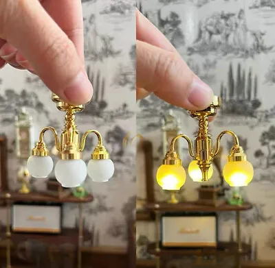 Lamp Light 1:12 Scale Dollhouse Miniature LED Chandelier Accessories Metal • $17.99