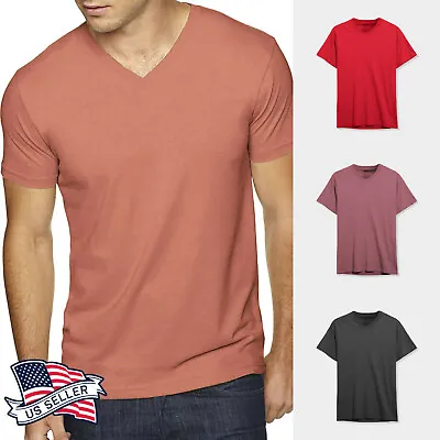 Mens V Neck T Shirts Short Sleeve Tee Solid Casual Premium Cotton Basic Daily • $8.99