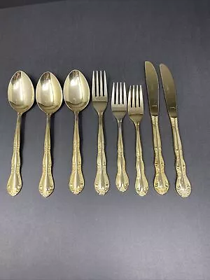 Mixed Lot 8 Continental Gold Tone Stainless Steel Flatware Japan Floral Scroll • $17.99