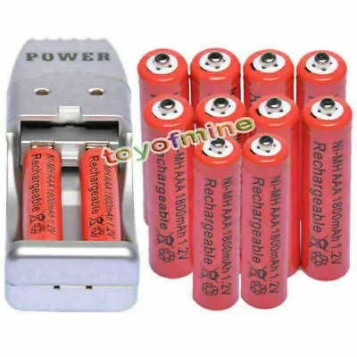 12X AAA 3A 1800mah1.2V NiMH Rechargeable Battery Red+USB Charger • $16.57
