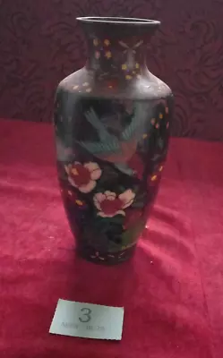 Vintage Chinese Cloisonne Enamel Black Floral Bird SceneVase • $12.42