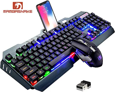 $54.99 • Buy Wireless Gaming Keyboard And Mouse Rainbow Backlit Rechargeable Keyboard Metal