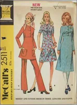 Mccalls 2511 Misses' Size 16 Dress In Three Lengths & Pants Sewing Pattern Vtg • $4.99