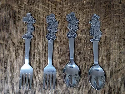 4 - Mickey Minnie Mouse & Donald Duck Child Fork & Spoon Walt Disney By Bonny • $40