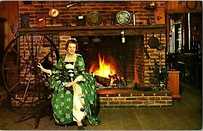 Postcard Evans Farm Inn Woman Spinning Wheel Fireplace McLean Virginia A17 • $4.99