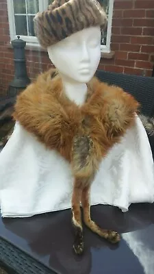 £29.50 • Buy Vtg Original 40s Glamorous Plush Red Cream Canadian Fox Fur Stole & Feet.