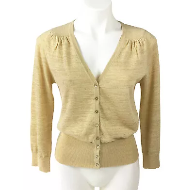 MM Couture By MISS ME Gold W Metallic Lurex Shimmery Cotton Cardigan Sweater M • $8.99