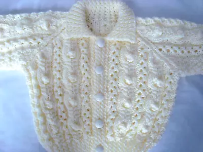 Hand Knitted Aran Jacket/Cardigan Cream 6-12 Mths • £10.95