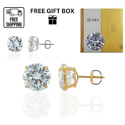 14K Gold GRA Certified D-VVS1 Round Moissanite Screw Back Studs Earrings • $65.99