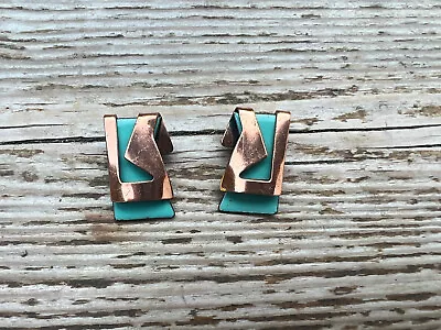 VINTAGE RARE 60's MATISSE RENOIR Turquoise Enamel And Copper Earrings Signed • $42.97