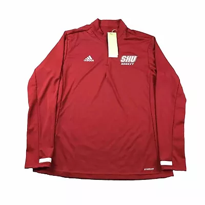 Adidas Sacred Heart University Shirt Men Medium Red 1/4 Zip AeroReady Hockey NWT • $38.84