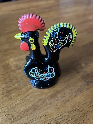 Old Vintage Ugly Rooster Painted Black Multicolor Ceramic Pottery Small 5.5” • $8.99