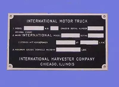 1948 1949 1950 1951 1952 1953 1954 1955 International Truck Info Dash Plaque Id • $18