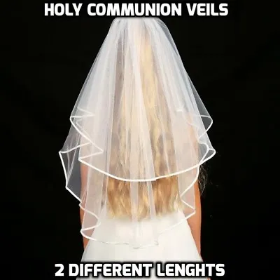 Girls 2 Tier White First Holy Communion Veil Diamante Crystals Wedding Girl New • £6.40