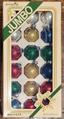 $13.50 • Buy Vintage Pyramid Jumbo Glass Christmas Ornaments Box Of 18 Multi Colored USA