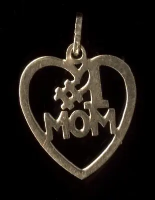New 14K 21mm Fine Solid Yellow Gold  #1 Mom  Word Heart Pendant Charm -pq • $39.95